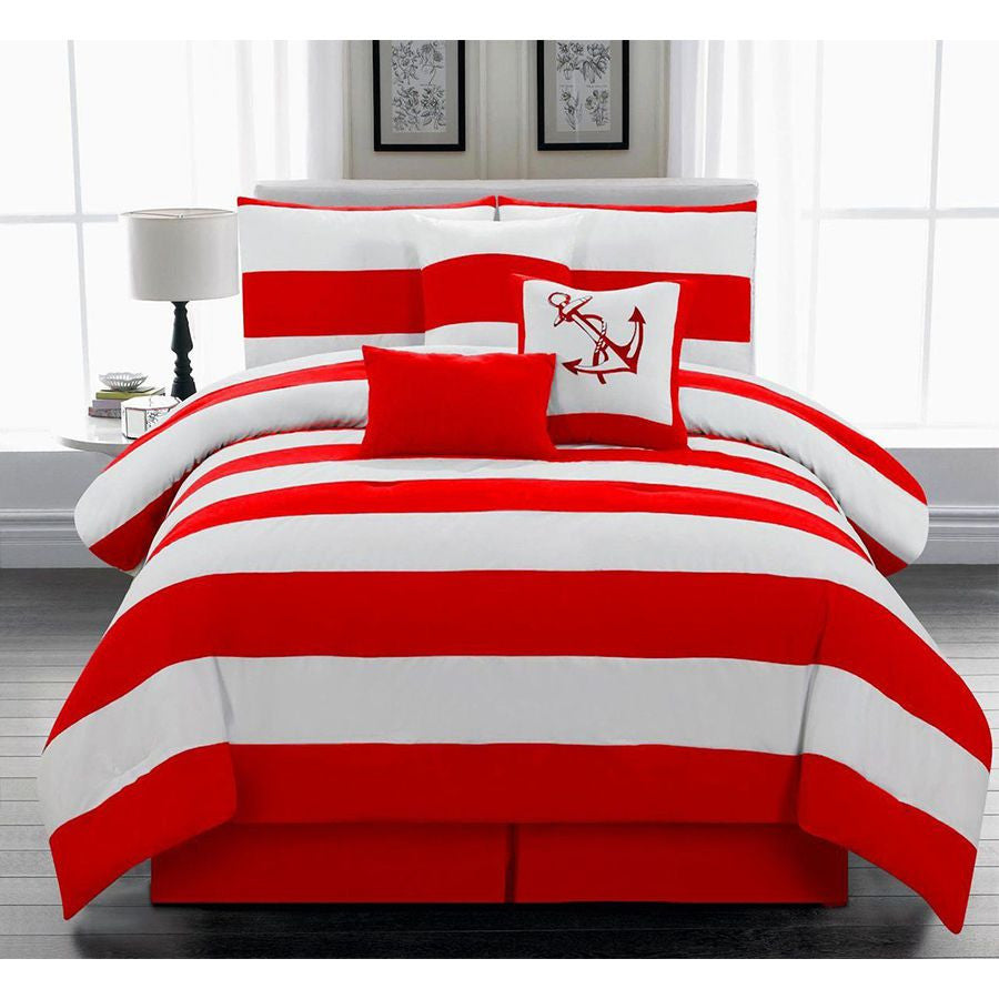 7 pc Microfiber Nautical Themed Comforter Set in Red