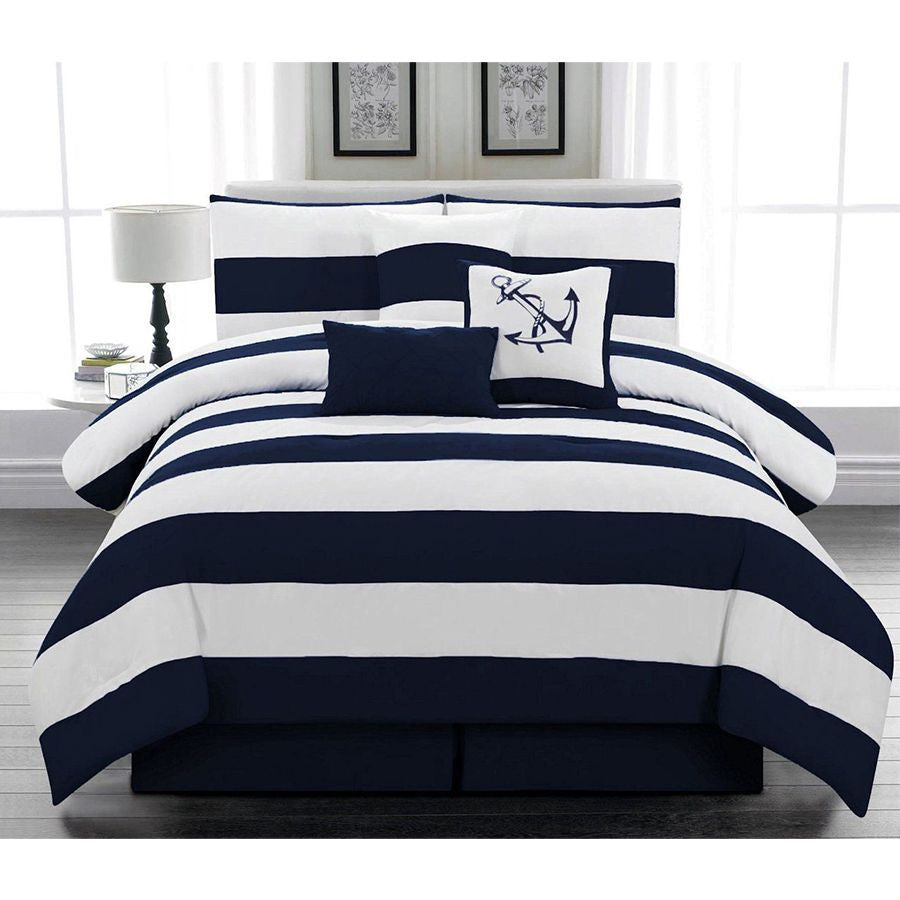 Microfiber Navy Nautical Themed Comforter Set