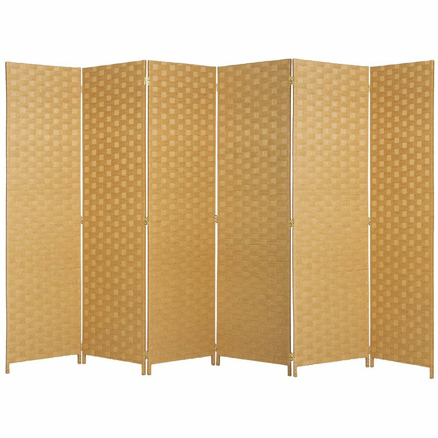 Room Divider 6 Panel Weave Design Fiber Ivory, Black, Brown, or Beige Color