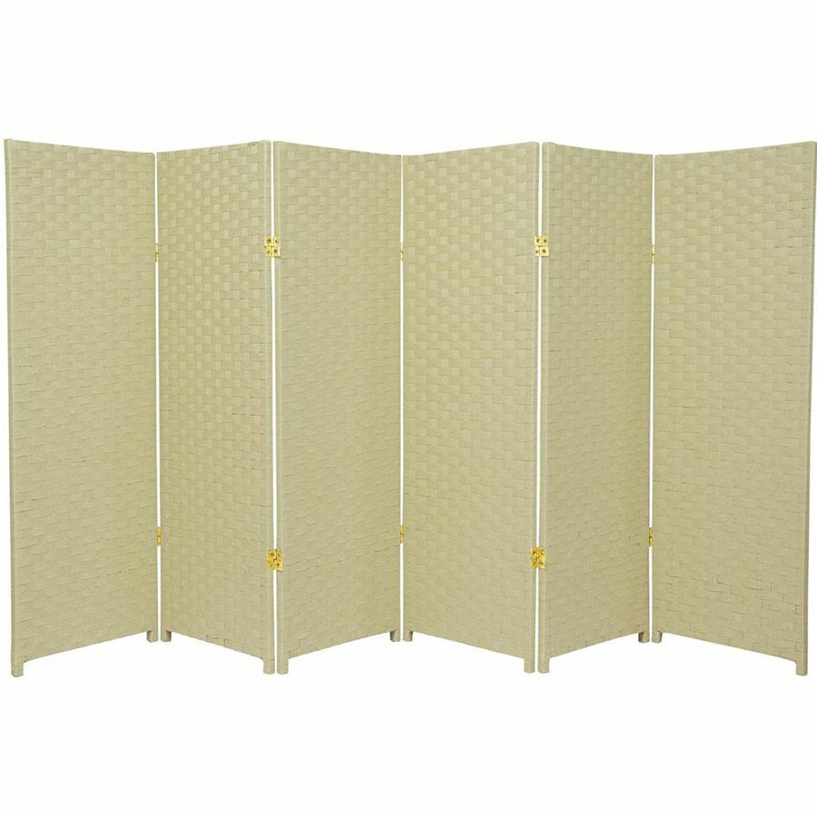 Room Divider 6 Panel Weave Design Fiber Ivory, Black, Brown, or Beige Color