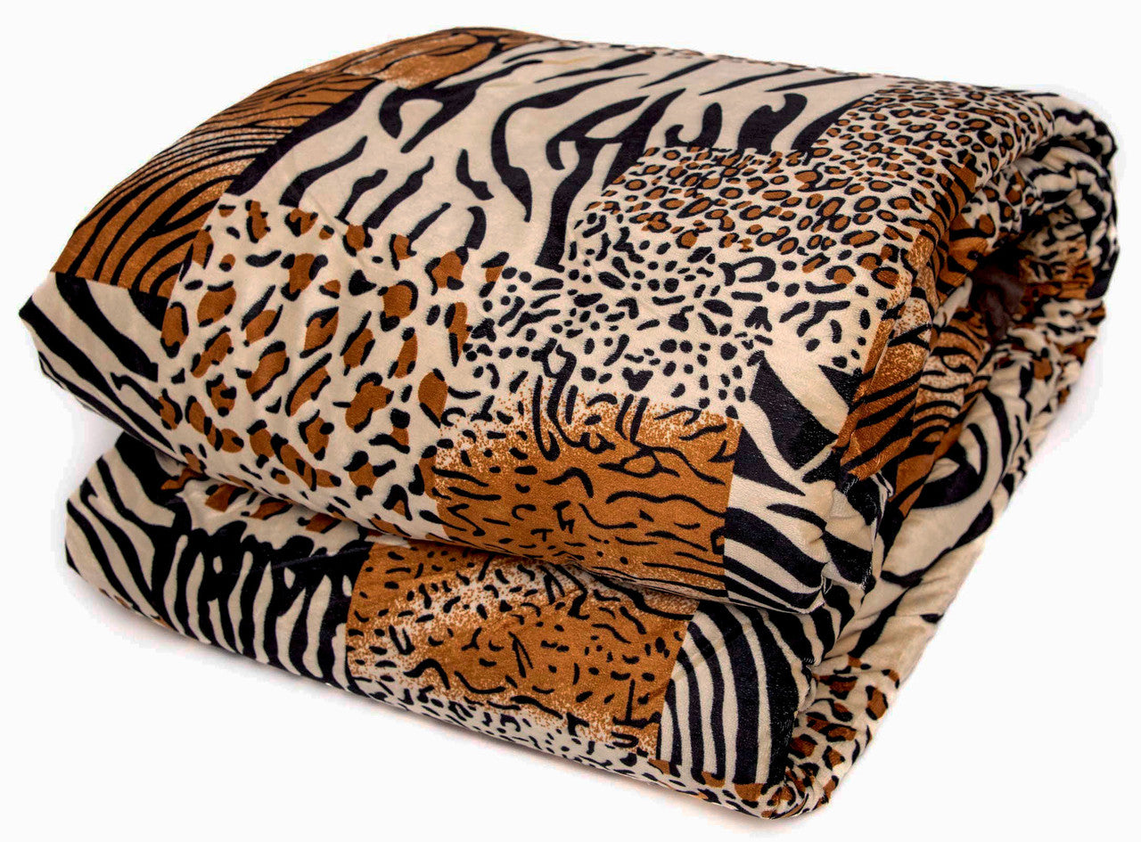 7 PCS Multi Animal Print Micro fur Comforter Set