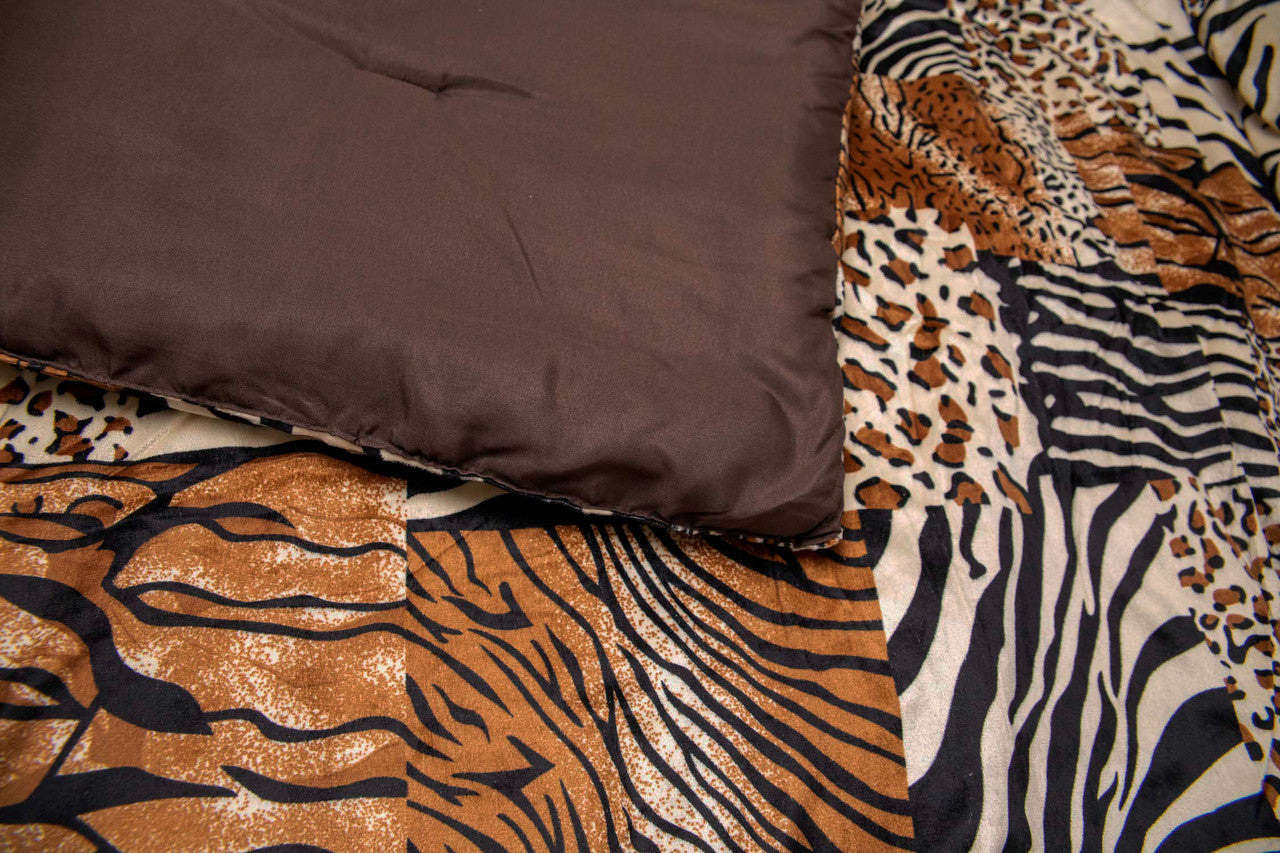 7 PCS Multi Animal Print Micro fur Comforter Set