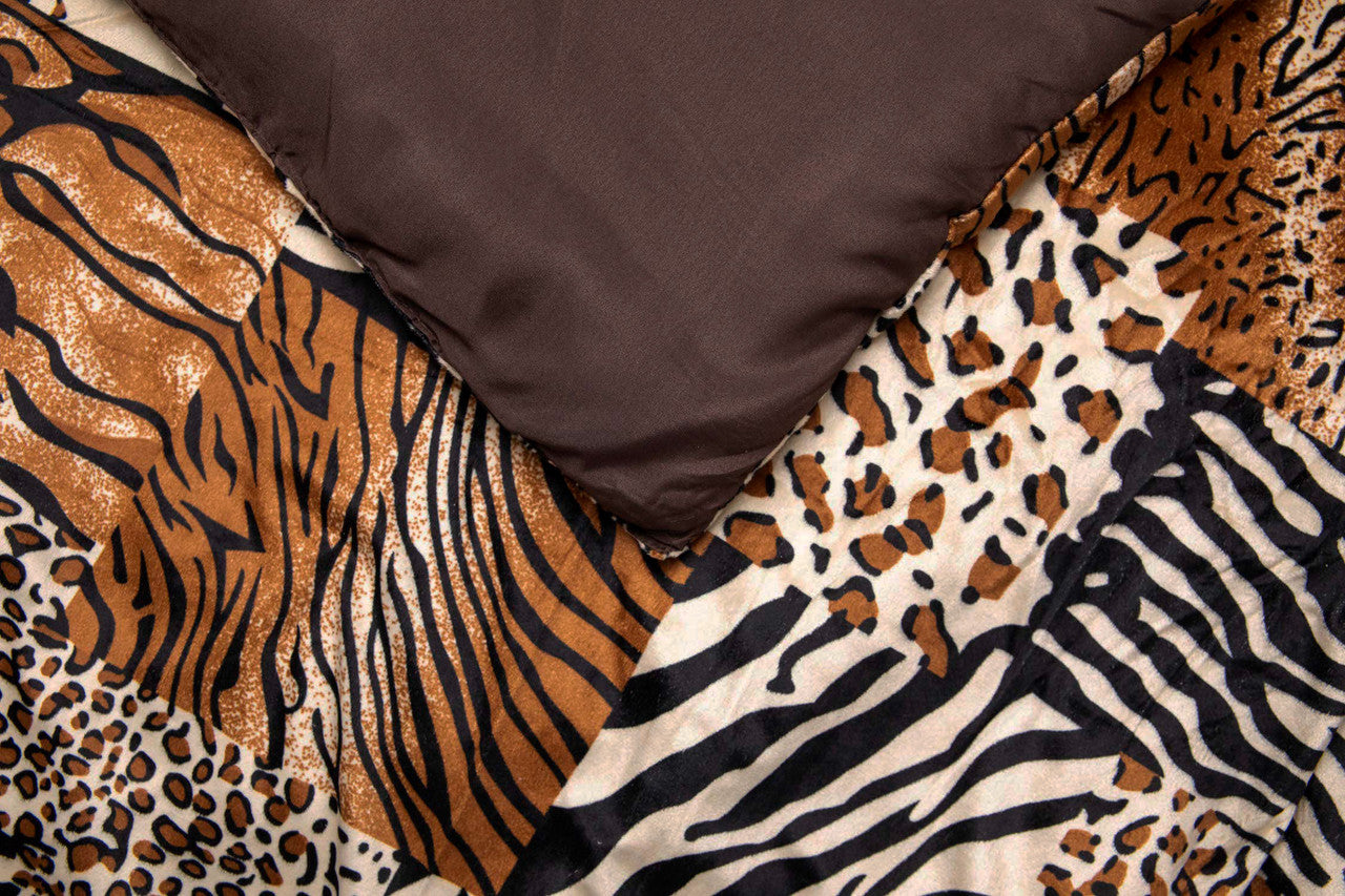7 PCS Multi Animal Print Micro fur Comforter Set