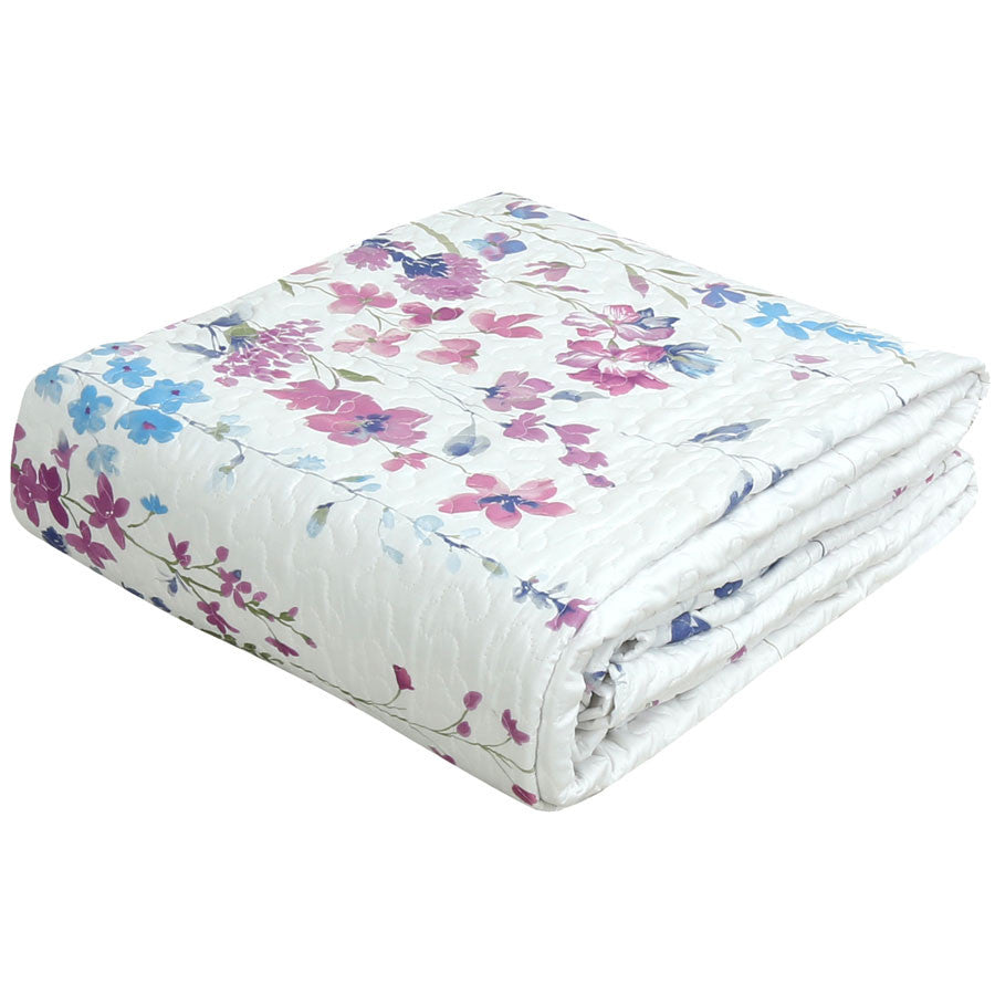 3 PCS Quilt Bedspread Coverlet White Floral Design Microfiber
