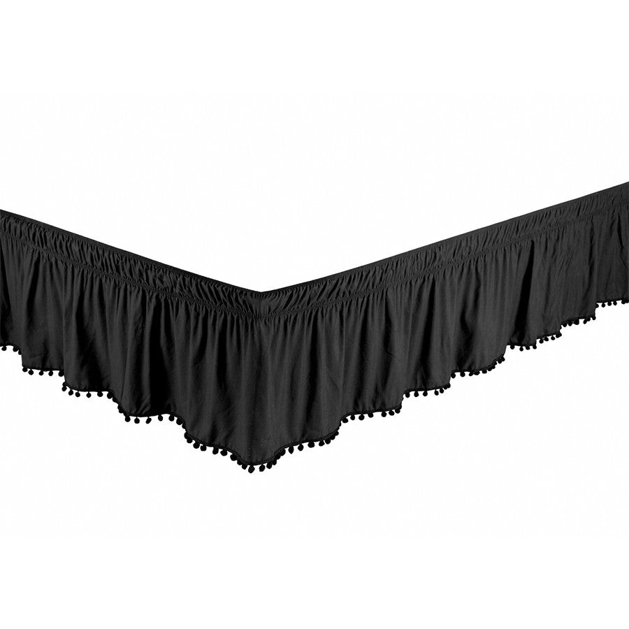 Black Bed Skirt Dust Ruffle with Pom-Pom Fringe 100% Brushed Microfiber with 14” Drop in USA, California, New York, New York City, Los Angeles, San Francisco, Pennsylvania, Washington DC, Virginia, Maryland