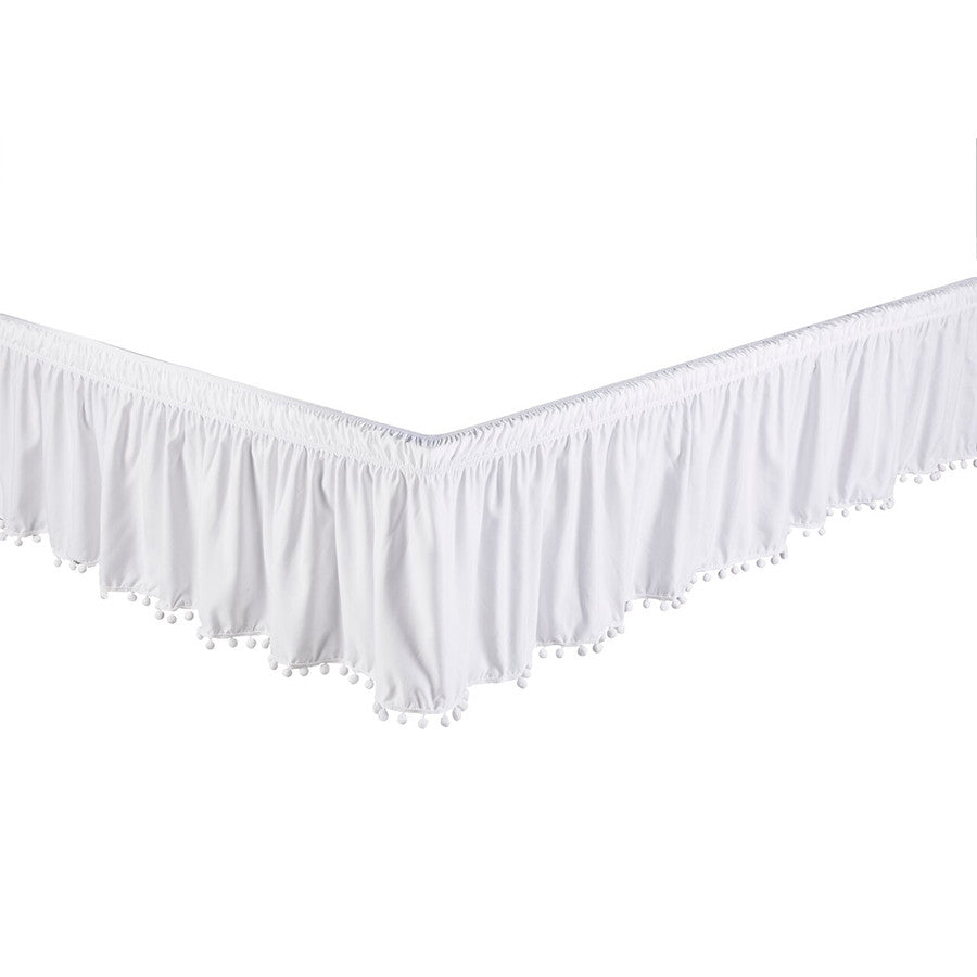 White Bed Skirt Dust Ruffle with Pom-Pom Fringe 100% Brushed Microfiber with 14” Drop in USA, California, New York, New York City, Los Angeles, San Francisco, Pennsylvania, Washington DC, Virginia, Maryland