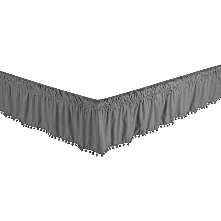 Grey Bed Skirt Dust Ruffle with Pom-Pom Fringe 100% Brushed Microfiber with 14” Drop in USA, California, New York, New York City, Los Angeles, San Francisco, Pennsylvania, Washington DC, Virginia, Maryland