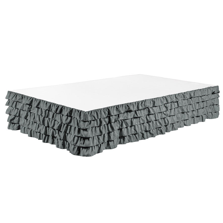 Gray Bed Skirt Tiered Dust Ruffle 100% Brushed Microfiber with 14” Drop in USA, California, New York, New York City, Los Angeles, San Francisco, Pennsylvania, Washington DC, Virginia, Maryland
