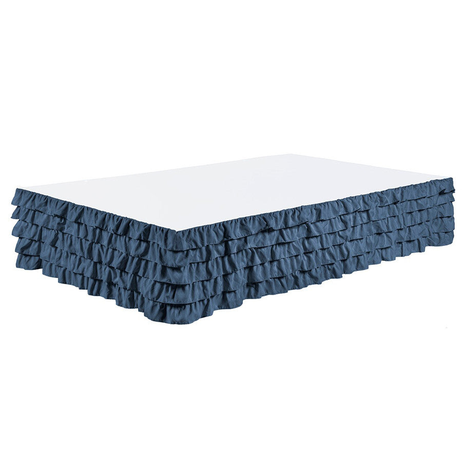Navy Bed Skirt Tiered Dust Ruffle 100% Brushed Microfiber with 14” Drop in USA, California, New York, New York City, Los Angeles, San Francisco, Pennsylvania, Washington DC, Virginia, Maryland