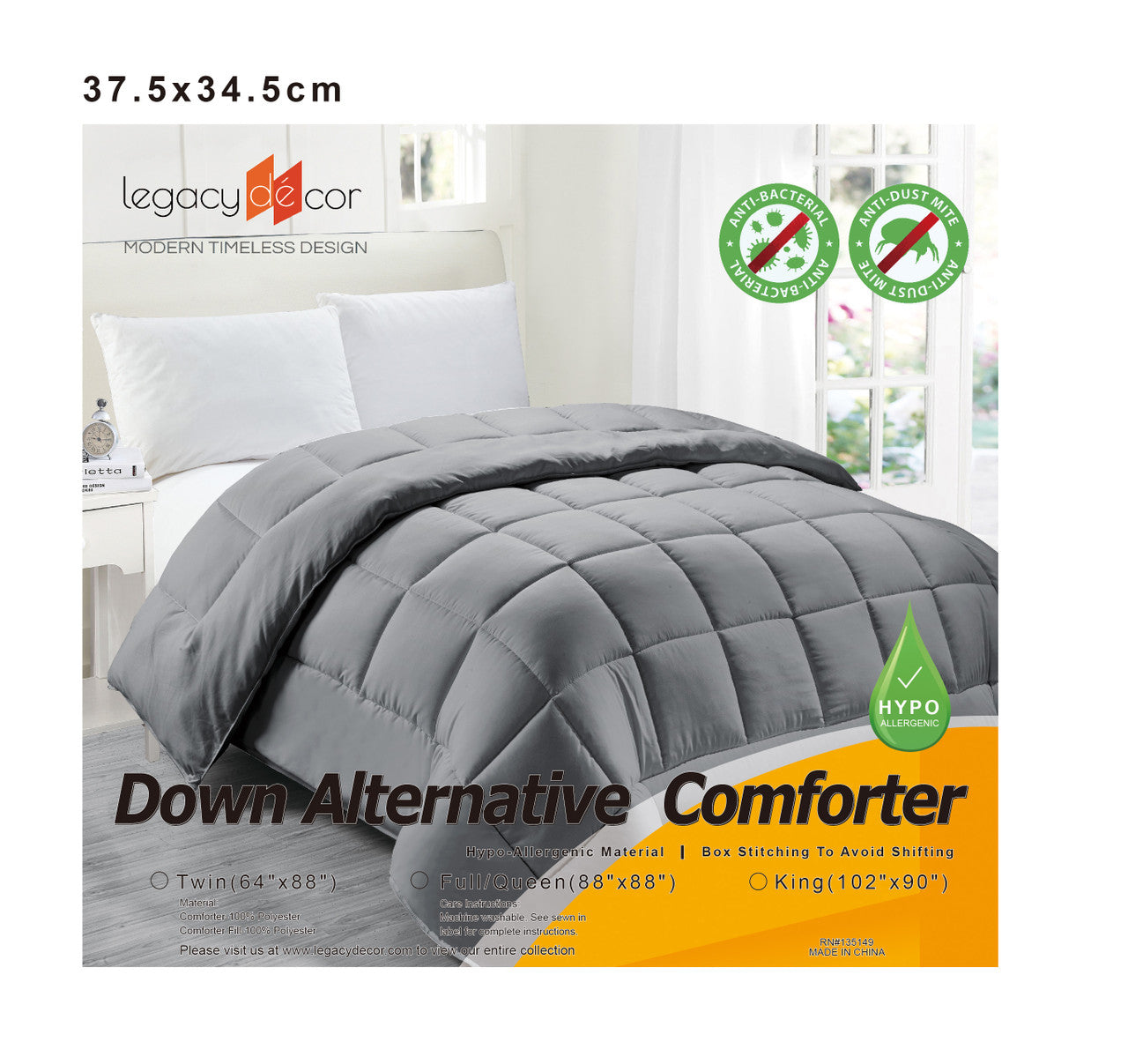 Down Alternative Hypoallergenic Comforter Grey Color