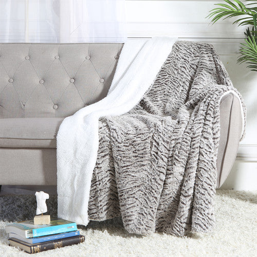 Luxury Faux Micro Fur Wave Design Ultra Plush Fleece & Sherpa Decorative Throw
