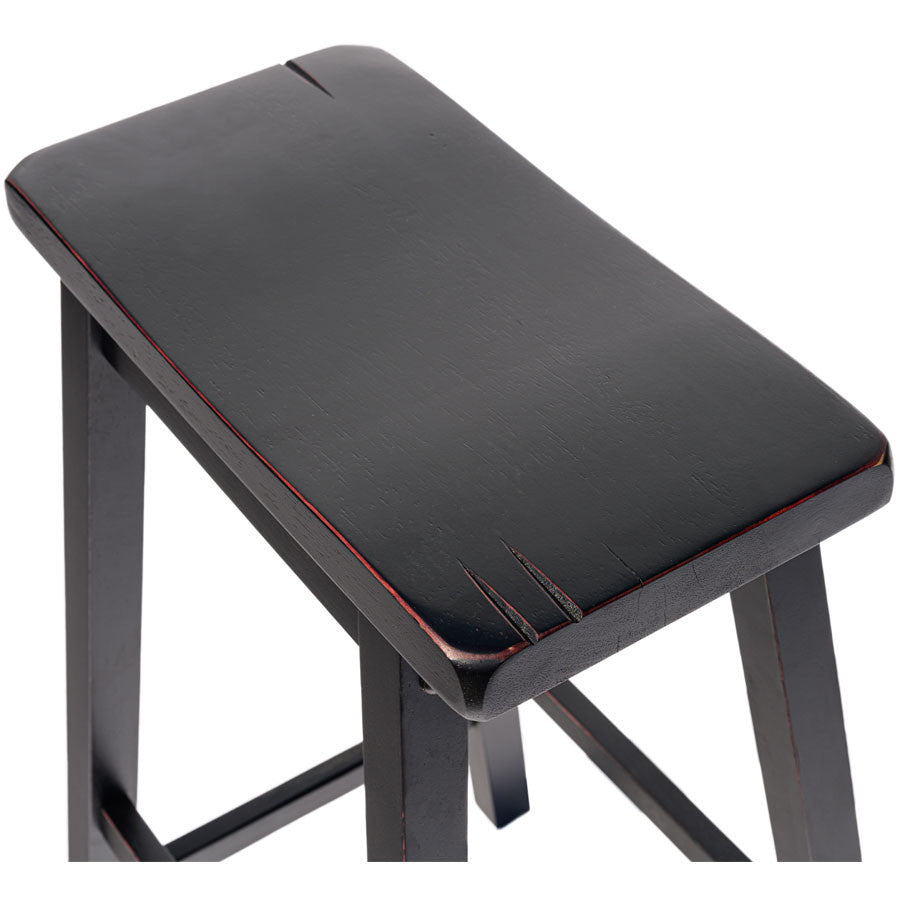 Set of 2 Saddle Backless Bar Counter High Stools Distressed Black Finish