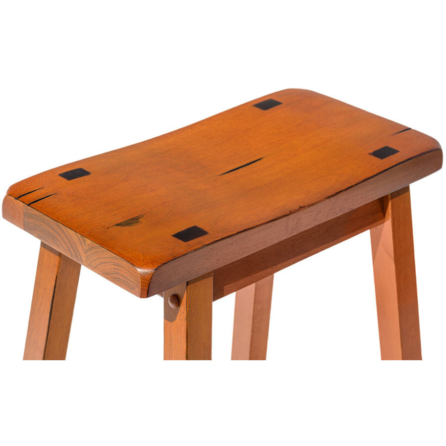 Set of 2 Saddle Backless Bar Counter High Stools Distressed Oak Finish