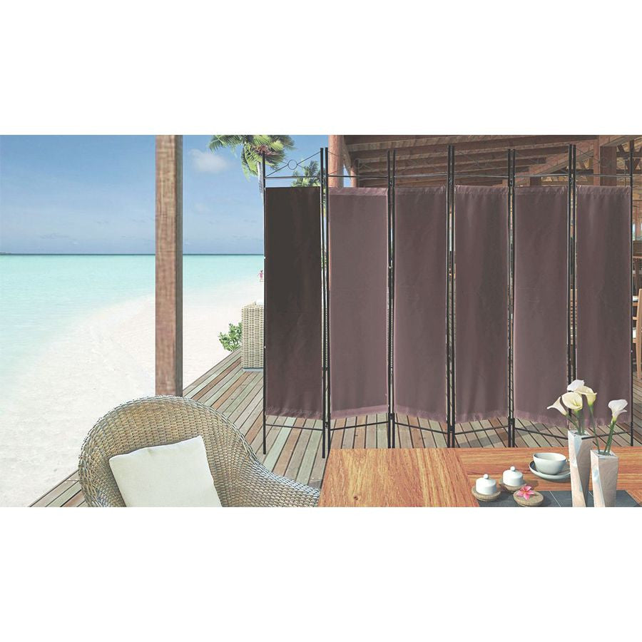 Metal Room Divider Privacy Screen with Removable Fabric Brown Color