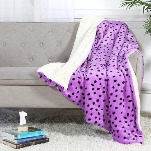 Luxurious Ultra Soft Throw Blanket with Sherpa Purple Polka Dots Design