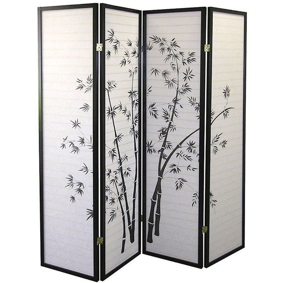 Room Divider 4 Panel Black Framed Bamboo Print