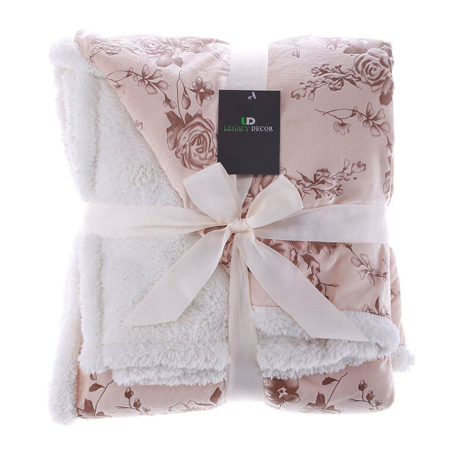 Sherpa and Micro Fur Floral Embossed Throw Blanket 6 Colors