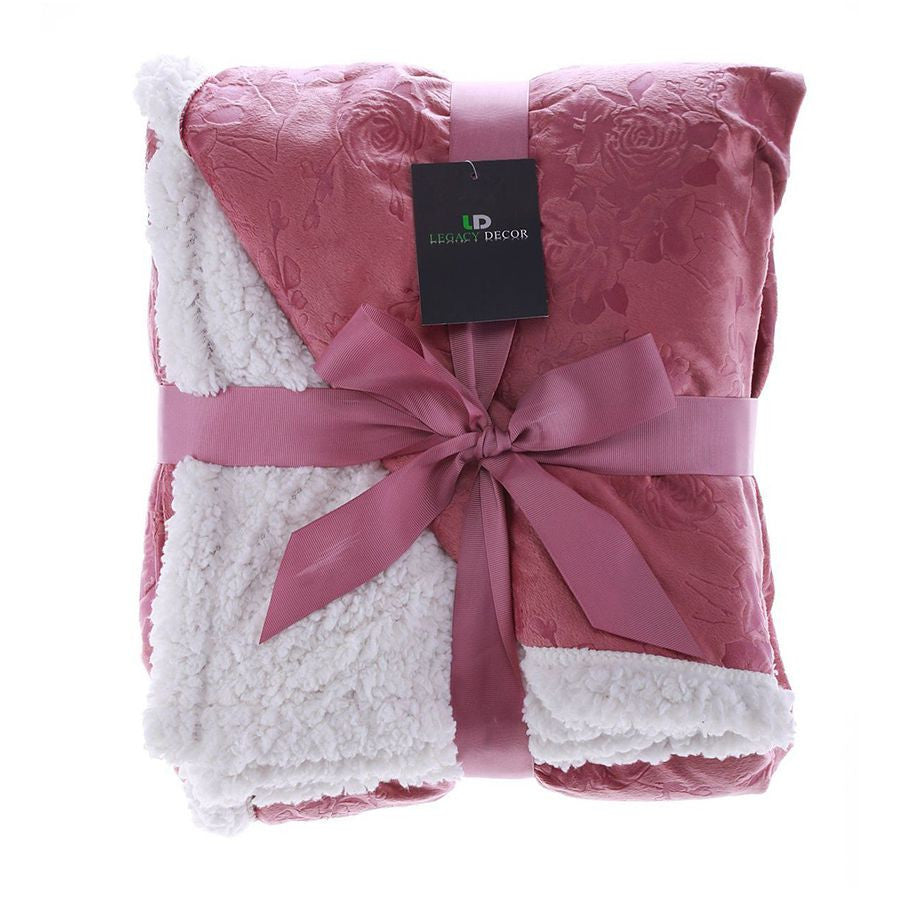 Sherpa and Micro Fur Floral Embossed Throw Blanket 6 Colors