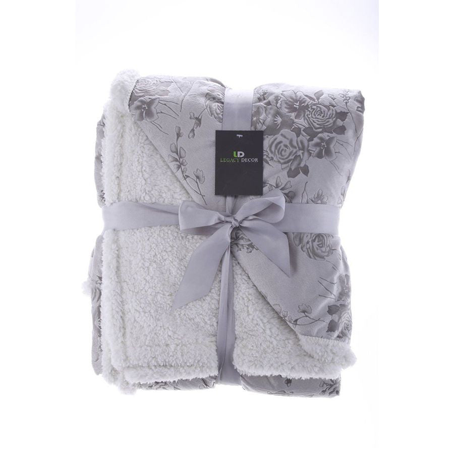 Sherpa and Micro Fur Floral Embossed Throw Blanket 6 Colors