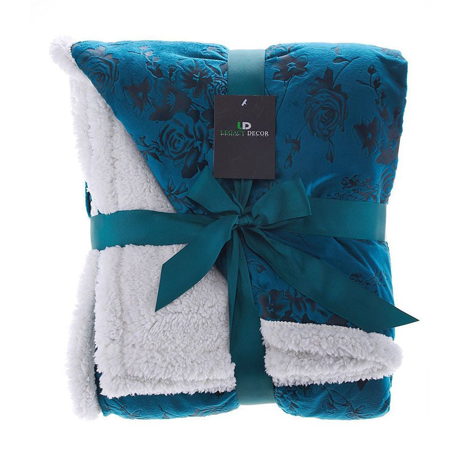 Sherpa and Micro Fur Floral Embossed Throw Blanket 6 Colors