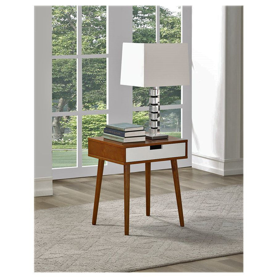 Walnut Color Hardwood End Table, Night Stand with Drawer