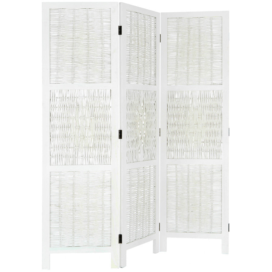 Room Divider 3 Panel Wicker Weave Design with a Diamond Shaped Accent, White or Brown Color