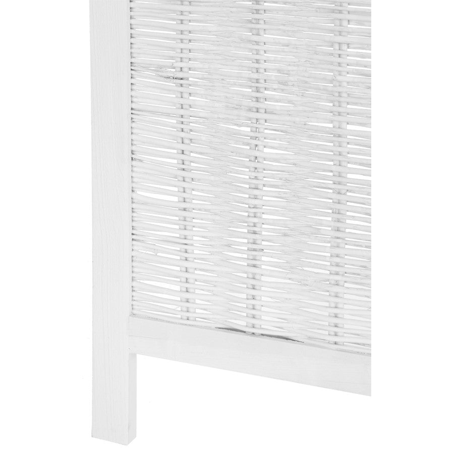 Room Divider 3 Panel Wicker Weave Design with a Diamond Shaped Accent, White or Brown Color