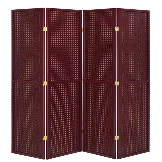 4 Panels Room Divider Folding Screen Pegboard Insert Red Color