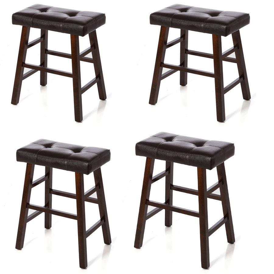 Set of 4  Counter or Bar high Stools Espresso Wood Tufted Faux Leather Finish