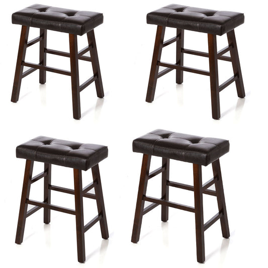 Set of 4  Counter or Bar high Stools Espresso Wood Tufted Faux Leather Finish