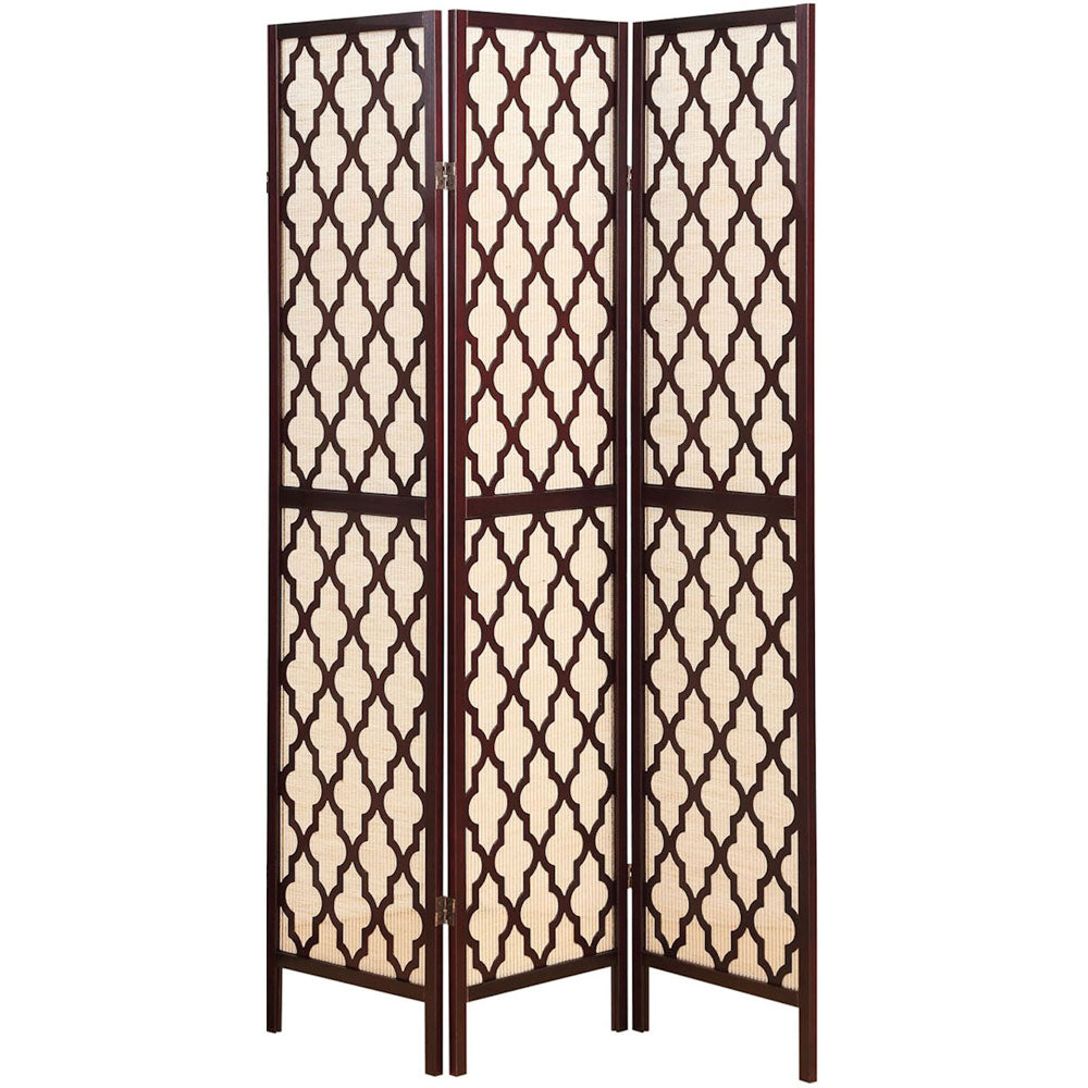 Room Divider Screen Rattan Inlay Cutout Decor Espresso Color