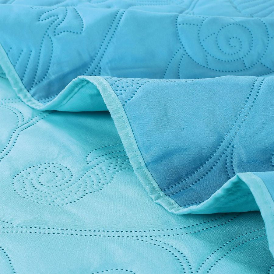 3 PC Shell & Seahorse Stitched Pinsonic Reversible Oversized Bedspread, Turquoise Color
