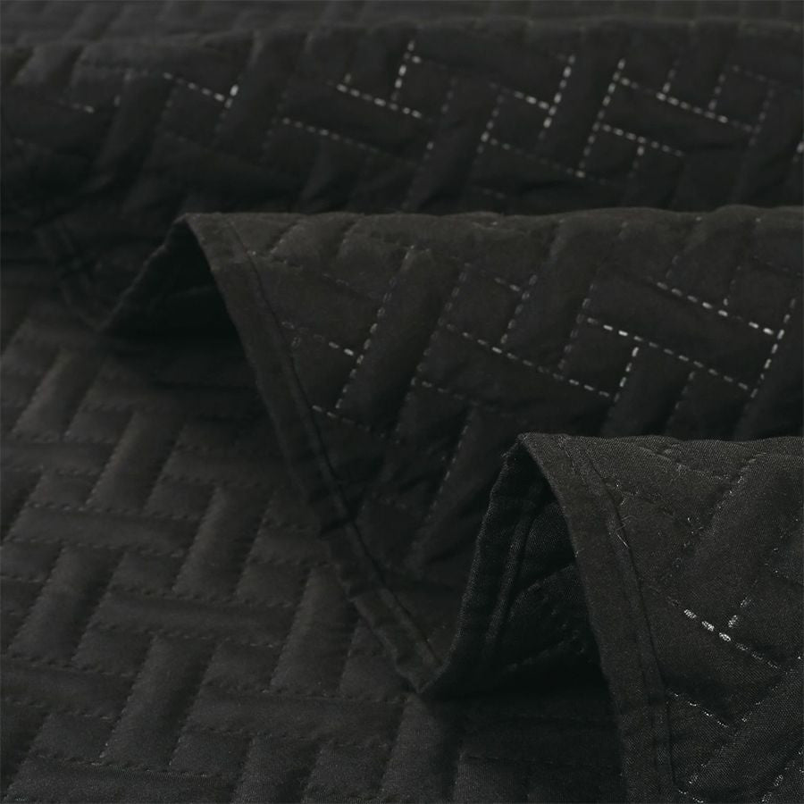3 PC Squared Stitched Pinsonic Reversible Oversized Bedspread Black Color