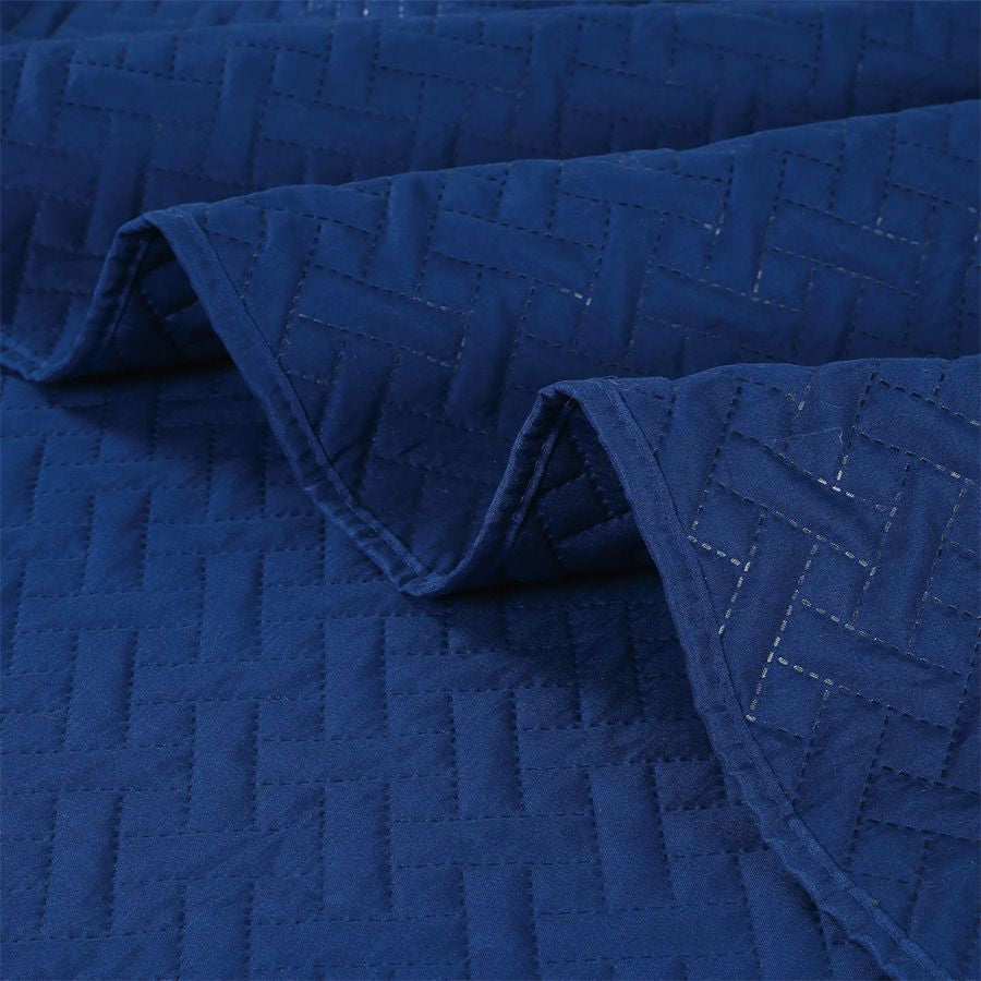 3 PCS Squared Stitched Pinsonic Reversible Oversized Bedspread Navy
