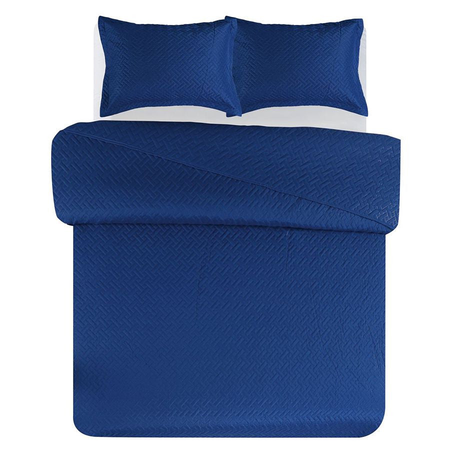 3 PCS Squared Stitched Pinsonic Reversible Oversized Bedspread Navy