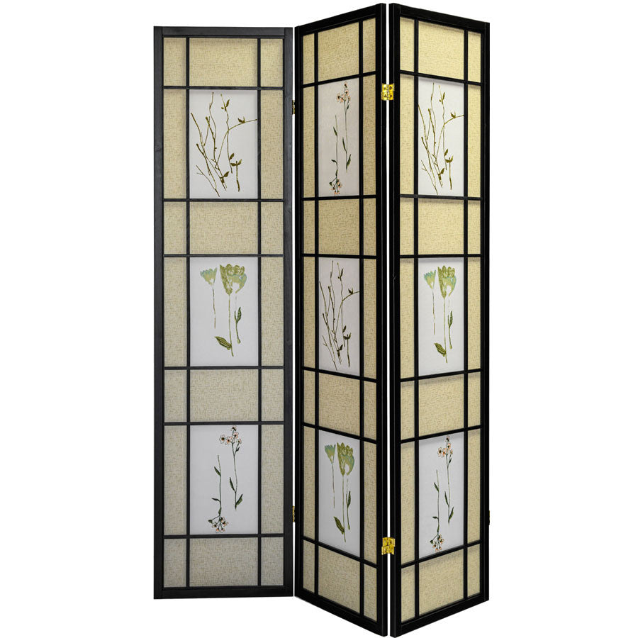 3 or 4 Panels Room Divider Privacy Screen Floral Botanical Print Black