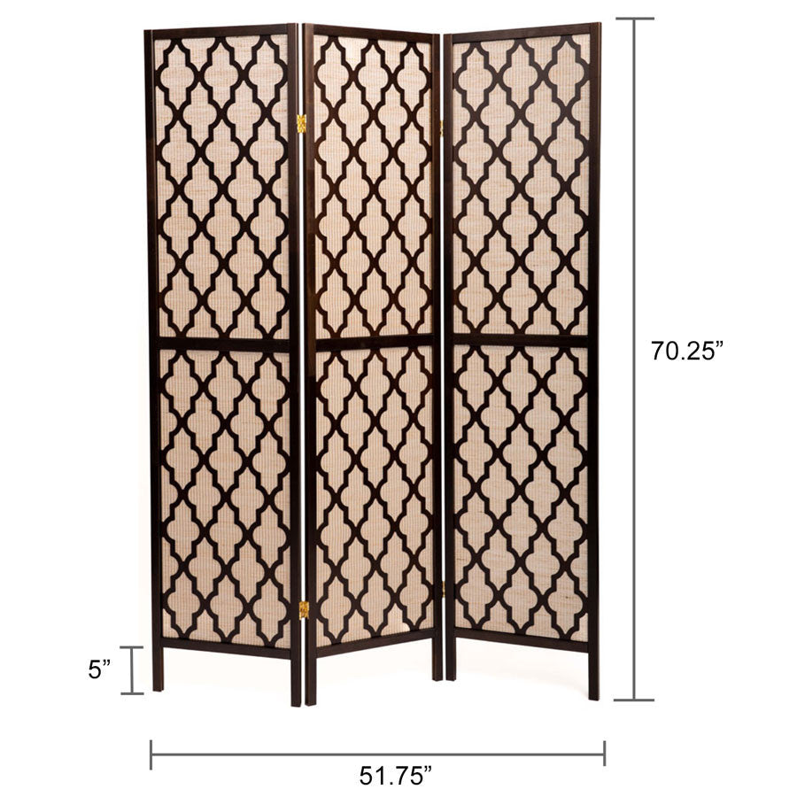 Room Divider Screen Rattan Inlay Cutout Decor Espresso Color