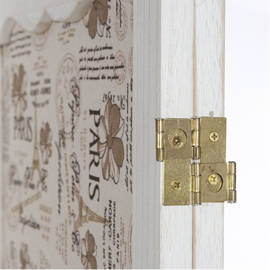 3 Panel Screen Room Divider, White Color Solid Wood With Paris Themed Canvas