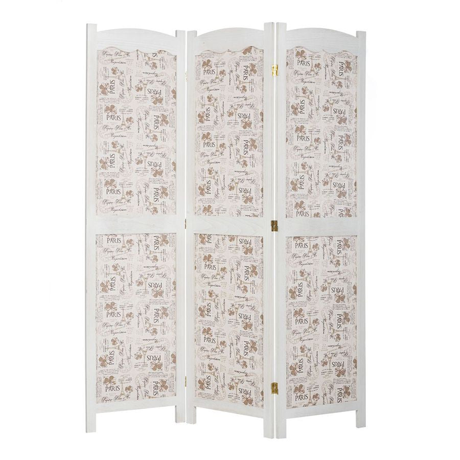 3 Panel Screen Room Divider, White Color Solid Wood With Paris Themed Canvas