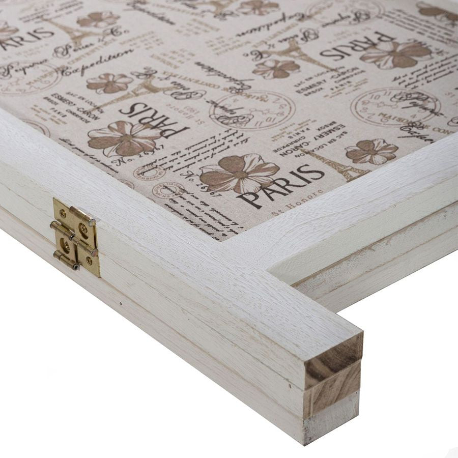 3 Panel Screen Room Divider, White Color Solid Wood With Paris Themed Canvas