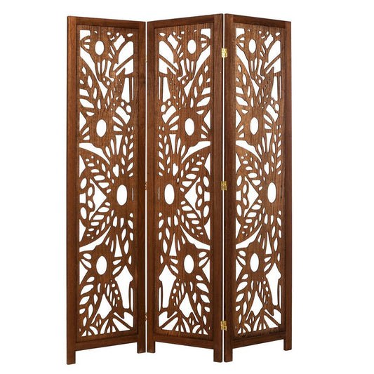 3 Panels Screen Room Divider Decorative Floral Wood Cutouts