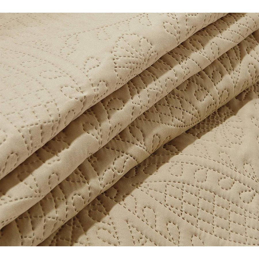 3 Pc Oversized Bedspread Coverlet Set Beige Color
