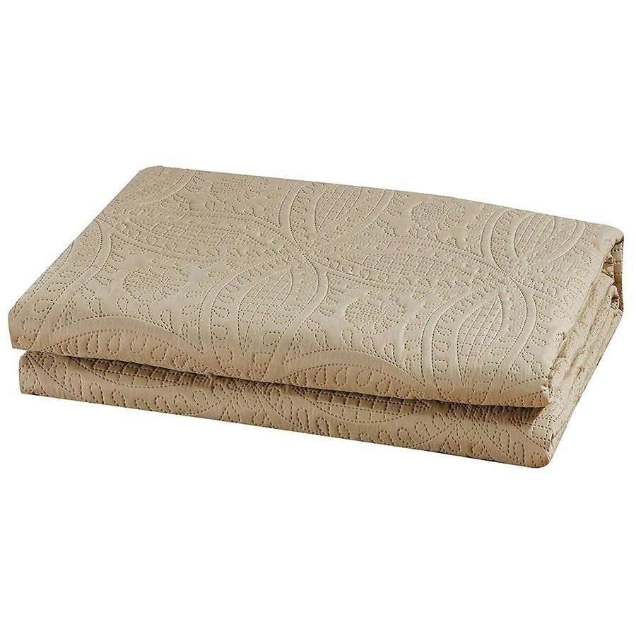 3 Pc Oversized Bedspread Coverlet Set Beige Color