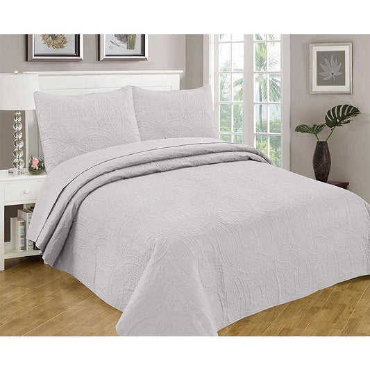 3 Pc Oversized Bedspread Coverlet Set Grey Color