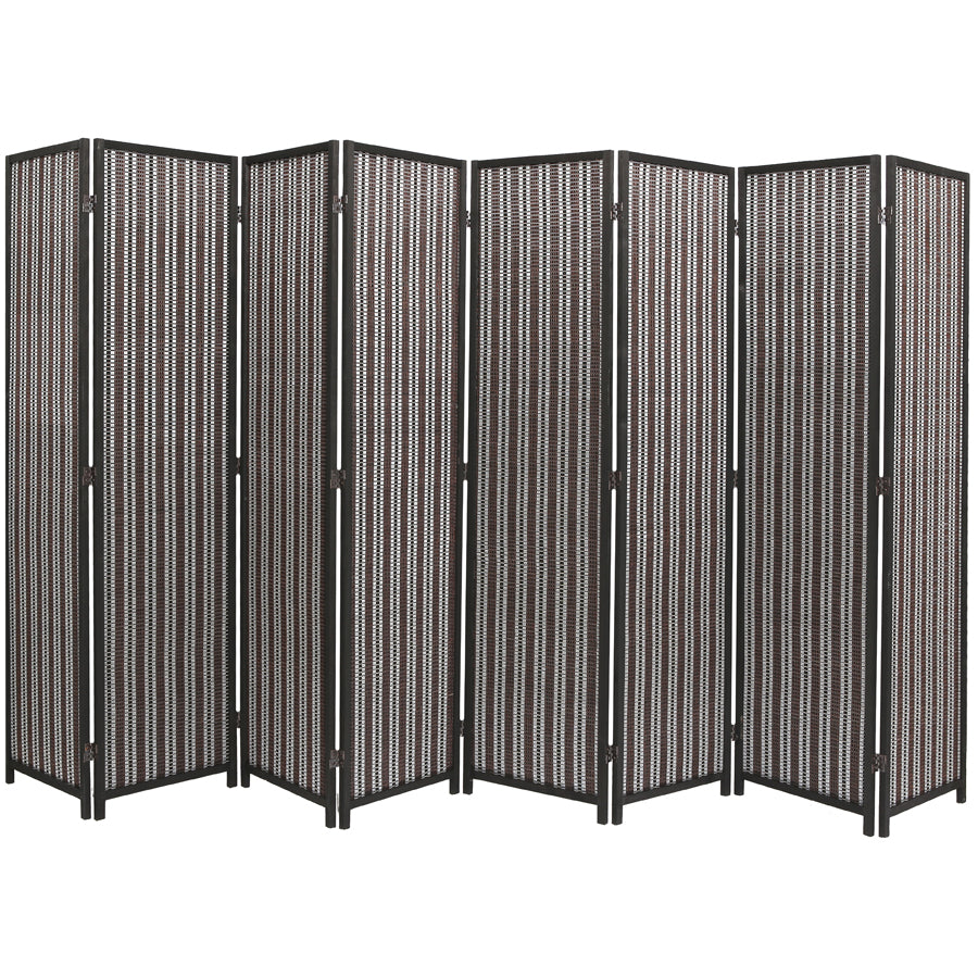 8 Panel Natural, Brown, Or Black Color Wood and Bamboo Weave Room Divider