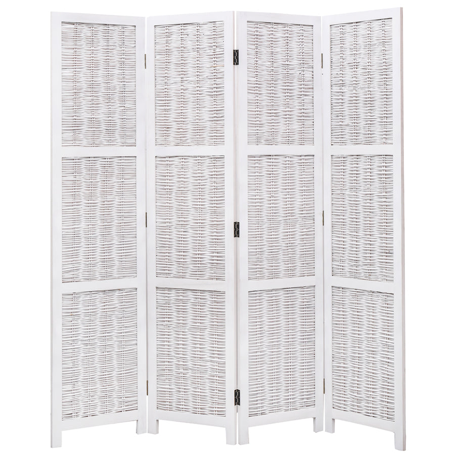 Room Divider 4 Panel Wood and Bamboo Weave Design Brown or White Color