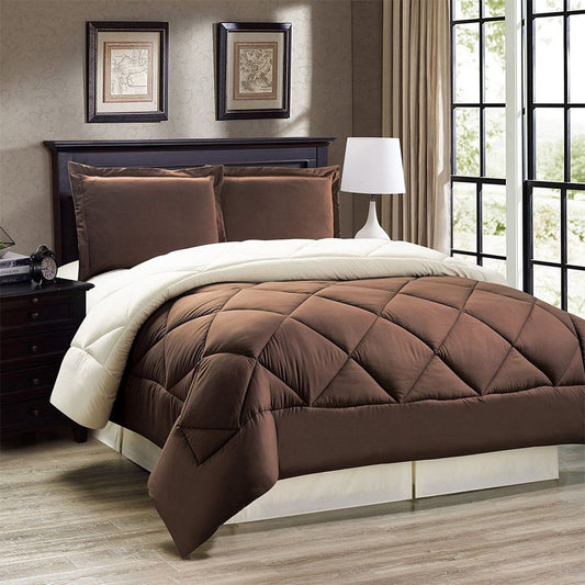 3pc Down Alternative Reversible Comforter Set in Brown