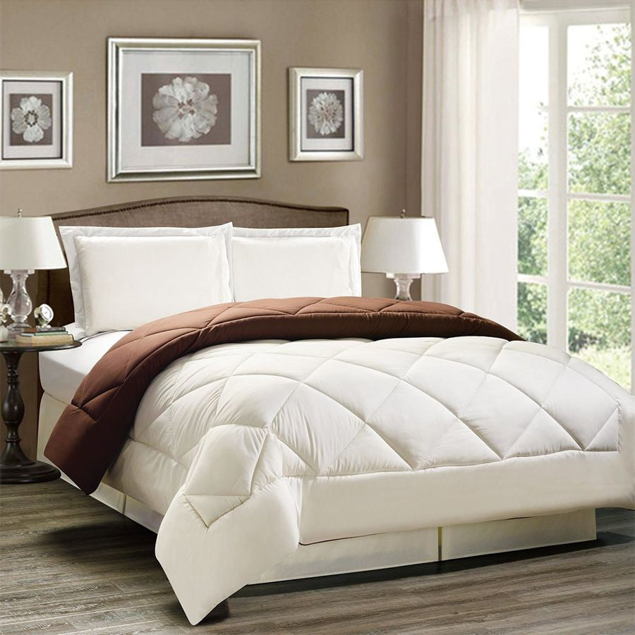 3pc Down Alternative Reversible Comforter Set in Brown