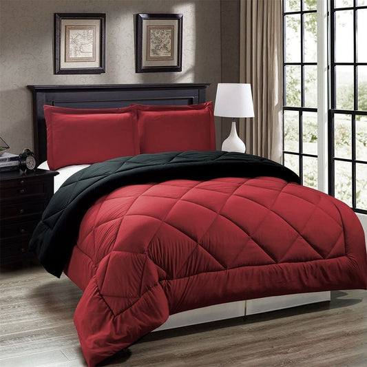 3pc Down Alternative Reversible Comforter Set in Red