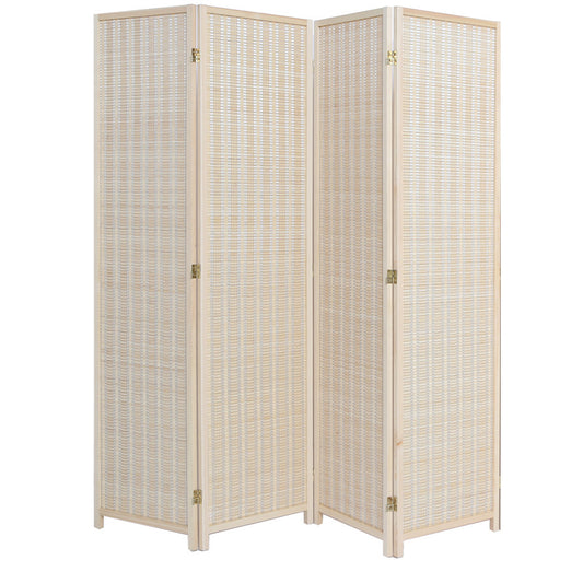 4 Panel Natural, Brown, or Black Color Wood and Bamboo Weave Room Divider